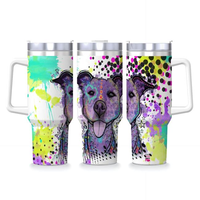 Tumbler mit Hundemotiv Mäusi - Edelstahl, Becher, 1L, mit Strohhalm, bunt, Motive in Digitaler Popart, AmStaff, Staffordshire, SOKA, Listenhund